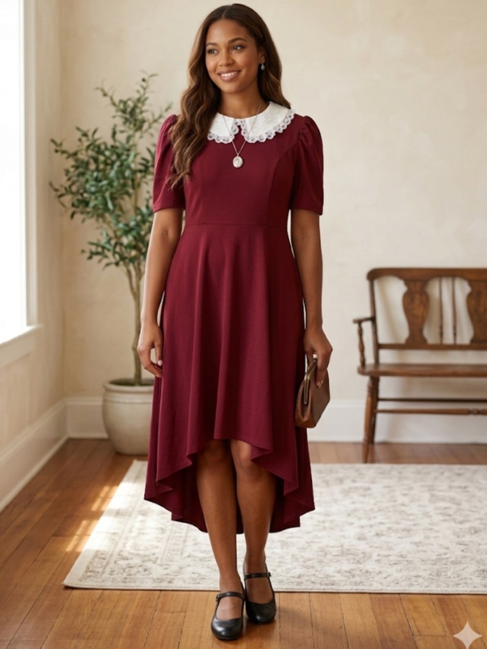 New SCARLET DARKNESS 2XL Lace Peter Pan Collar Hi‎ Lo Dress
